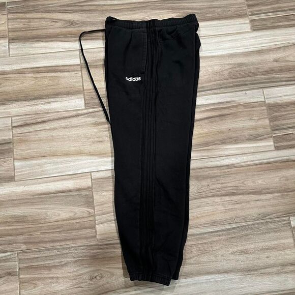 Adidas Fleece Men's Black Striped Joggers - Picture 2 of 5